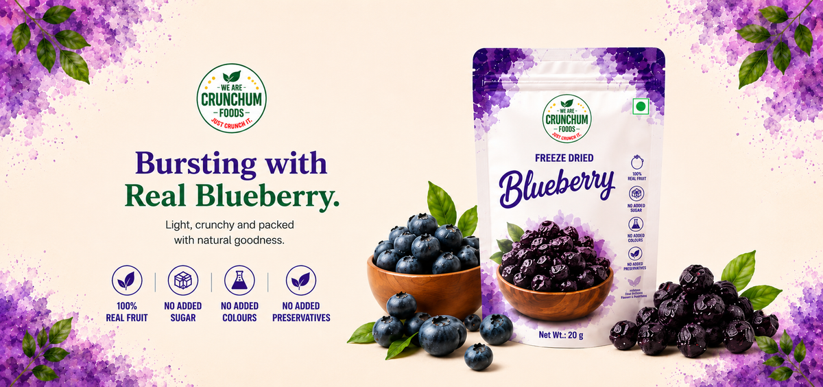 Crunchum Freeze-Dried Blueberries — 20g pouch, real fruit, no added sugar