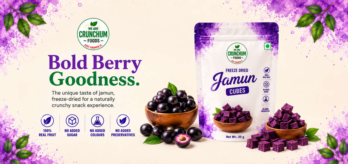 Crunchum Freeze-Dried Jamun banner — real Indian fruit, no added sugar