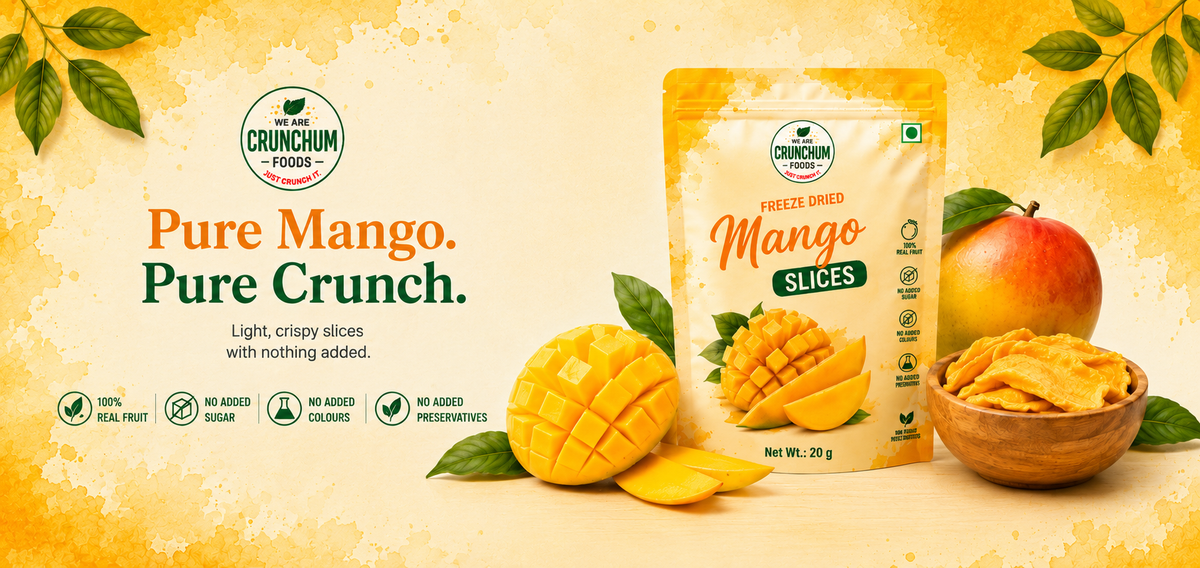 Crunchum Freeze-Dried Mango Slices — 20g pouch, real fruit, no added sugar