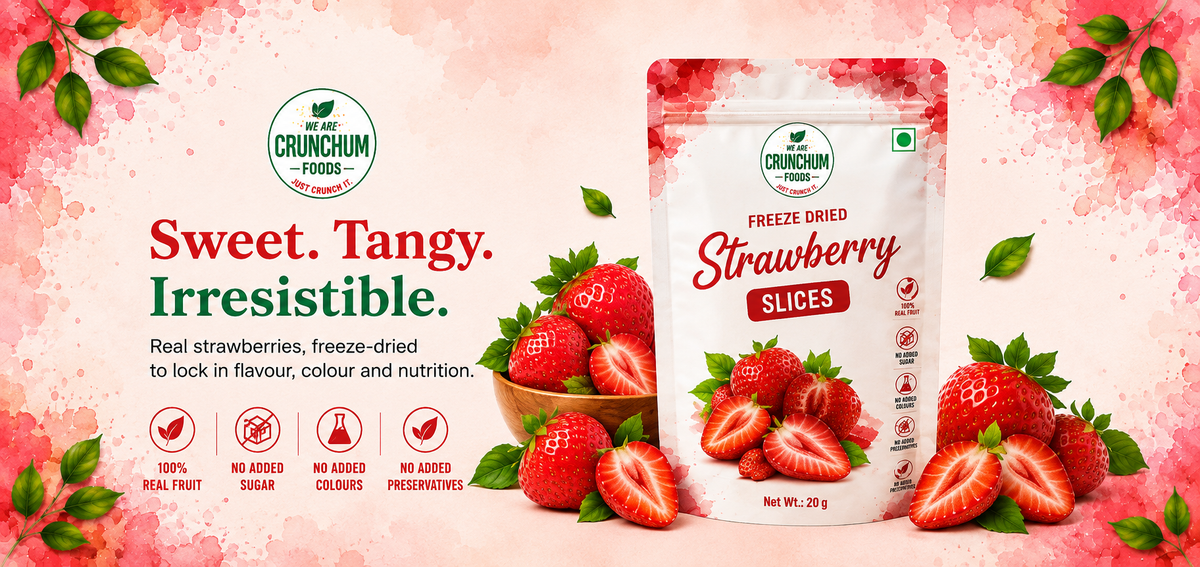 Crunchum Freeze-Dried Strawberry Slices — 20g pouch, real fruit, no added sugar