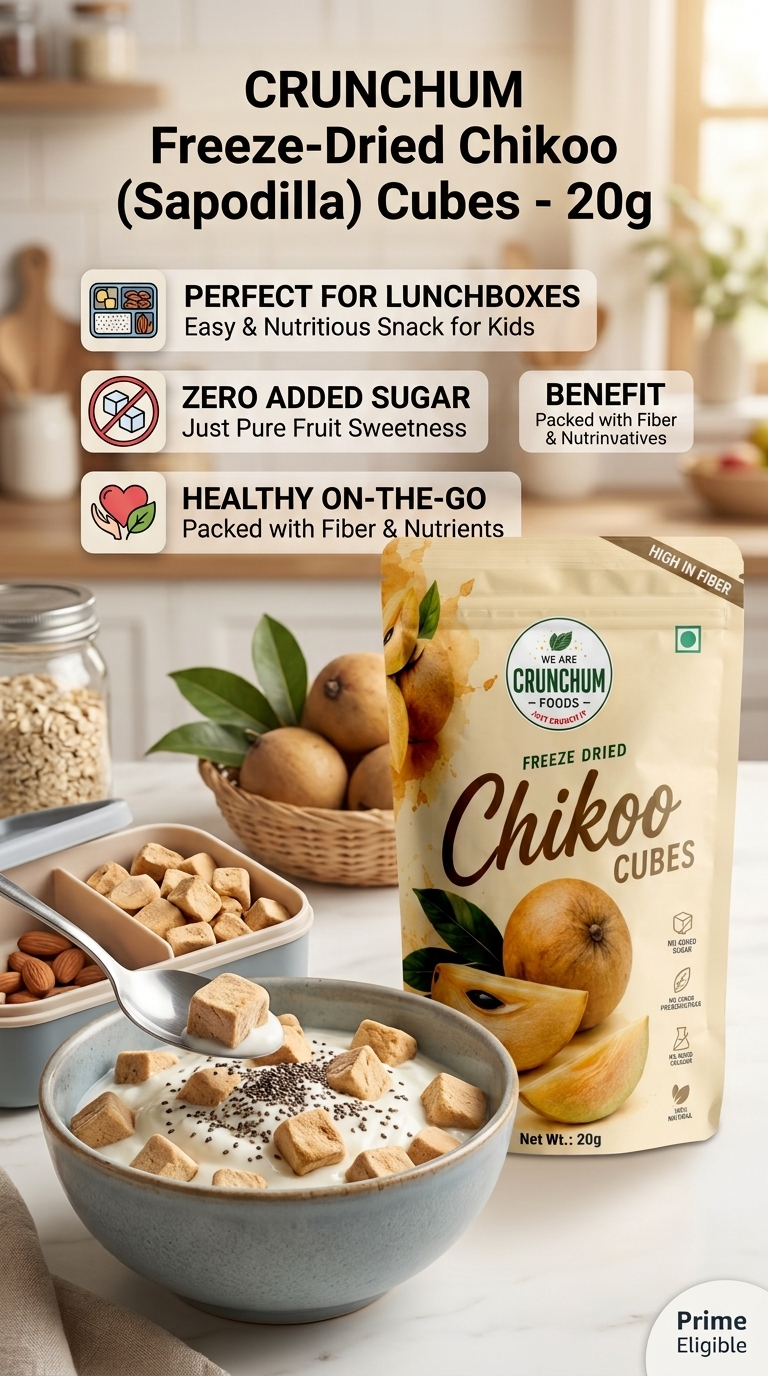 Crunchum Foods Freeze Dried Chikoo Cubes - 20g
