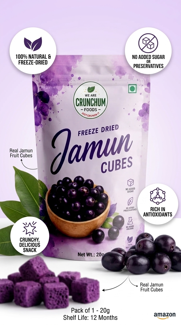 Crunchum Foods Freeze Dried Jamun Cubes - 20g