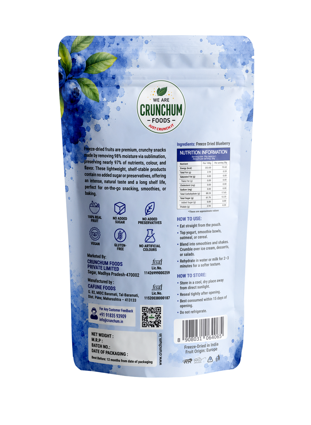 Crunchum Foods Freeze Dried Blueberry - 20g