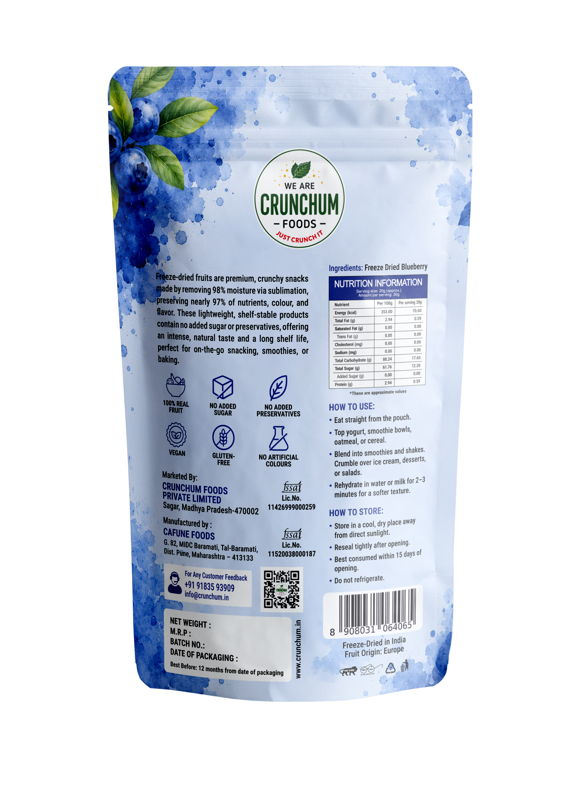 Crunchum Foods Freeze Dried Blueberry - 20g
