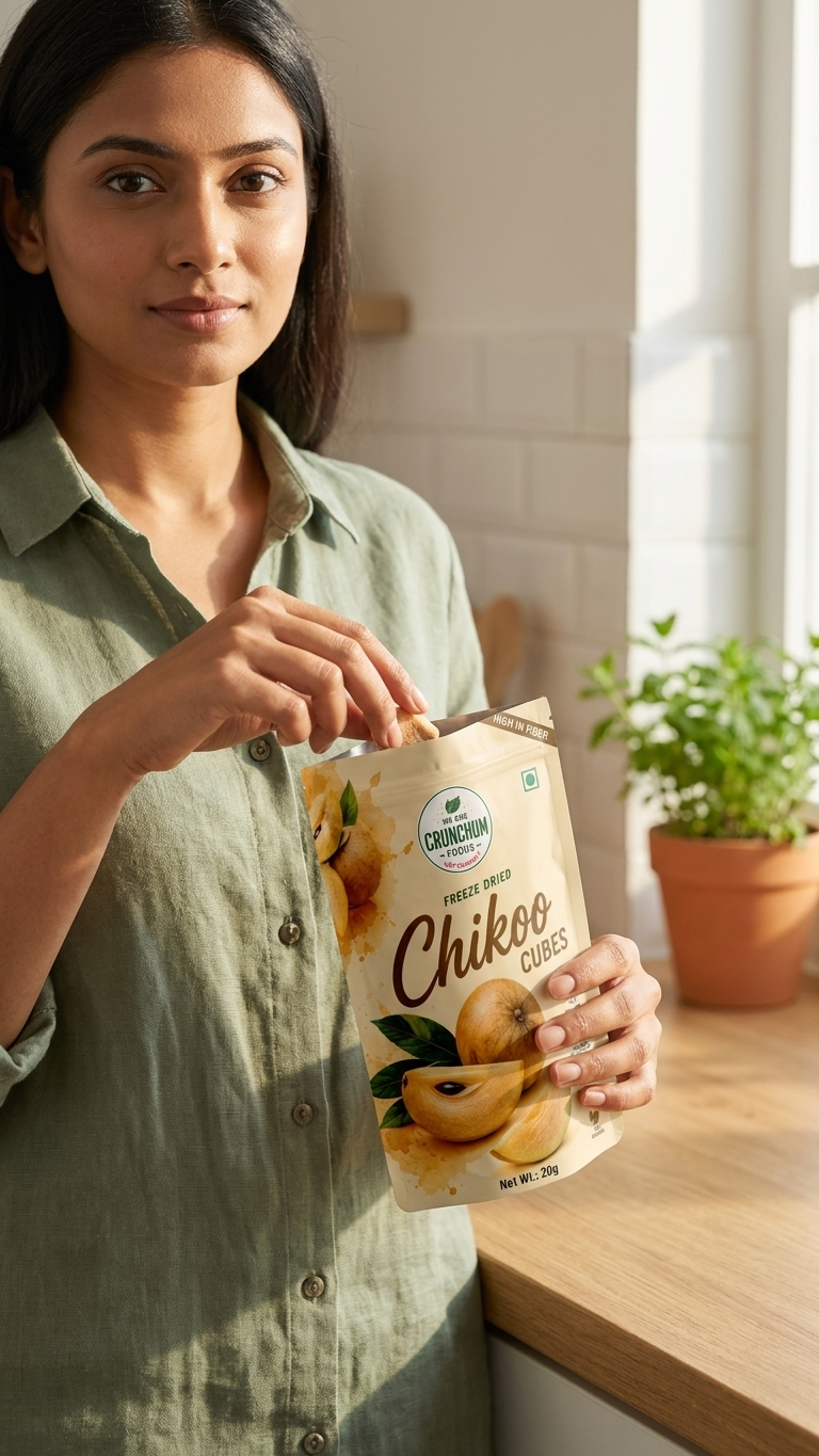 Crunchum Foods Freeze Dried Chikoo Cubes - 20g