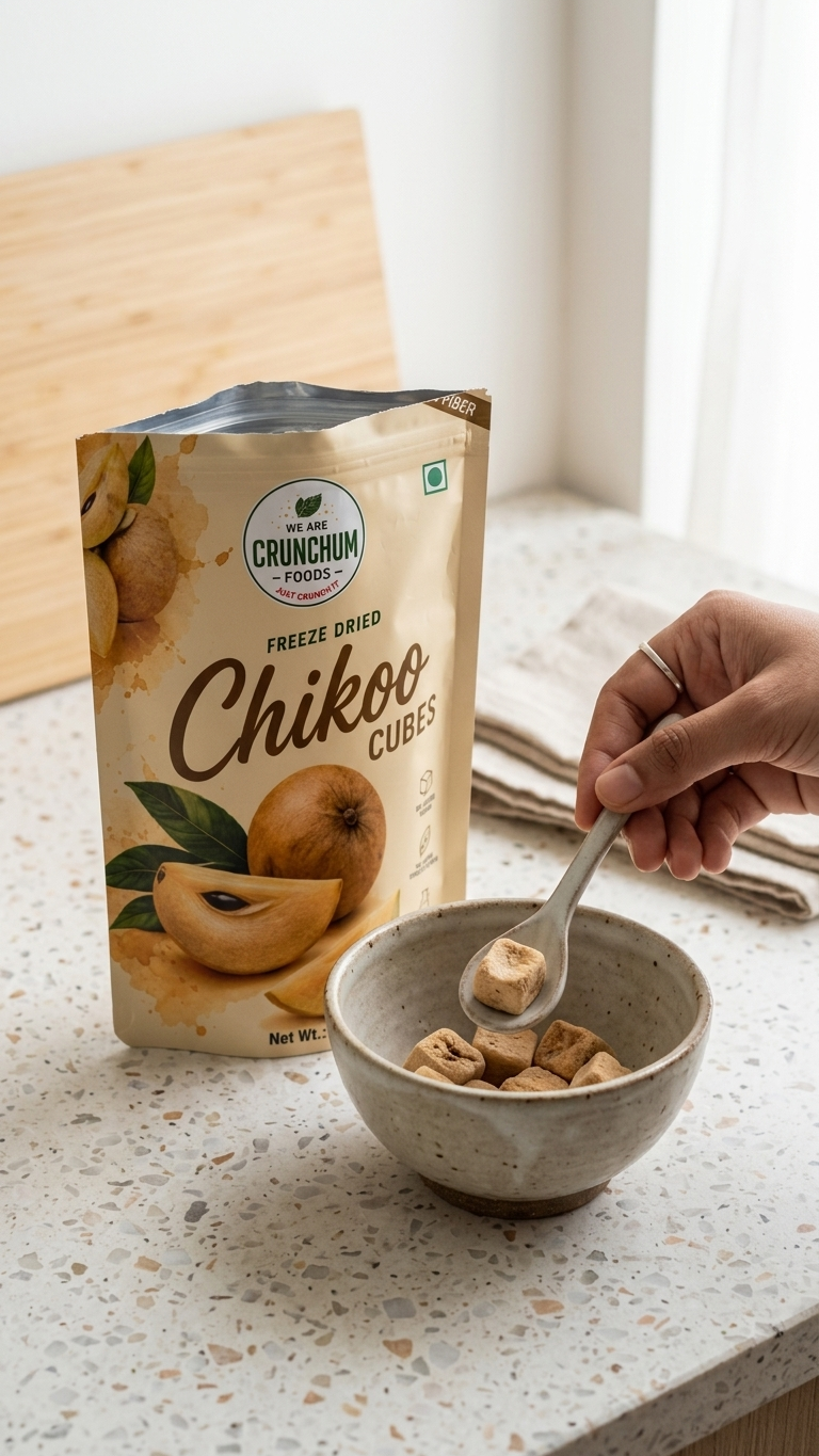 Crunchum Foods Freeze Dried Chikoo Cubes - 20g