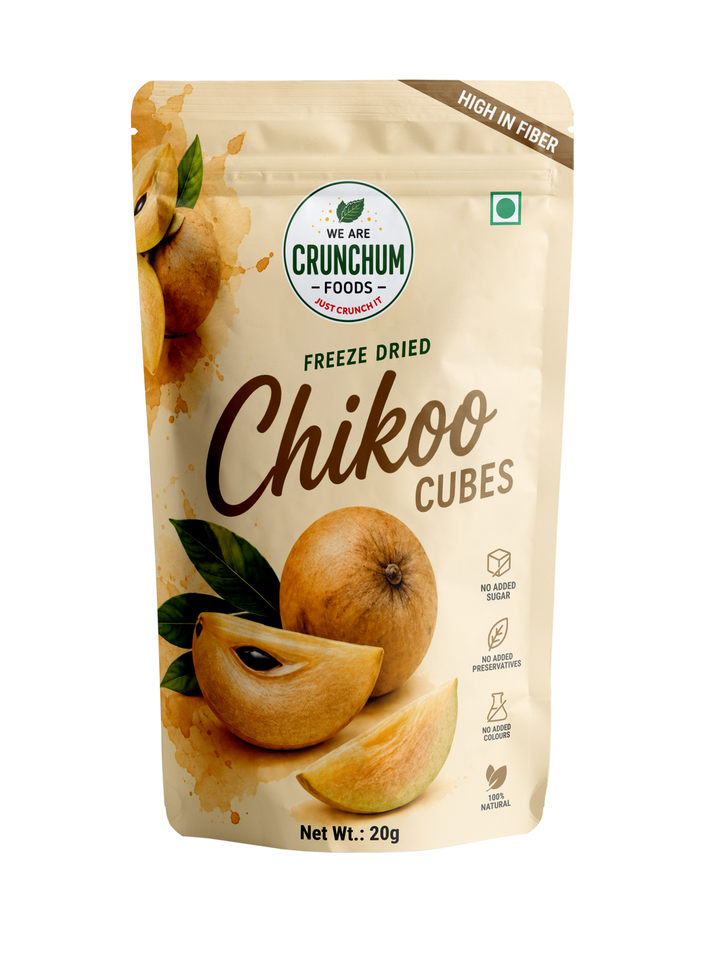 Crunchum Foods Freeze Dried Chikoo Cubes - 20g