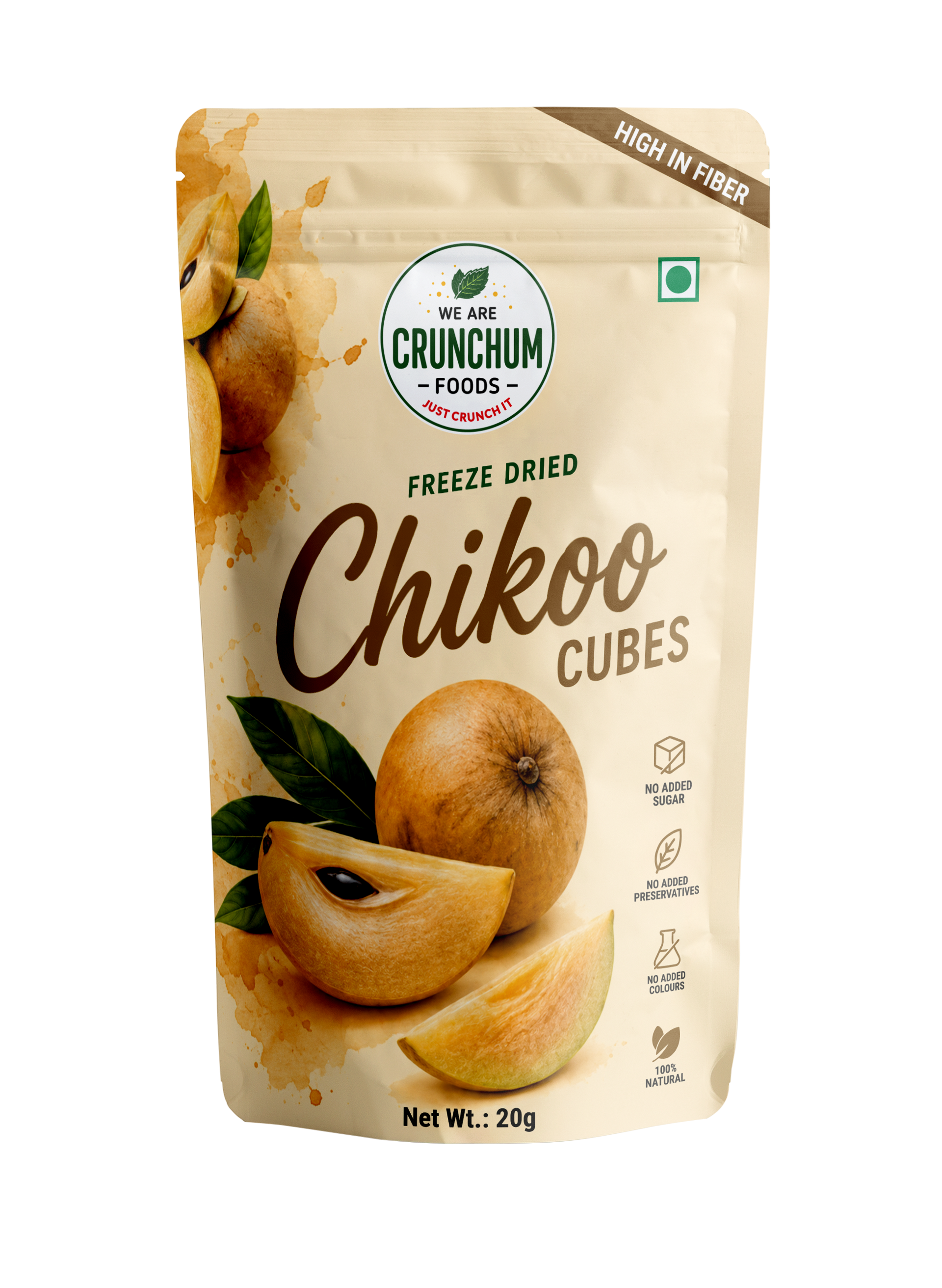 Crunchum Foods Freeze Dried Chikoo Cubes - 20g