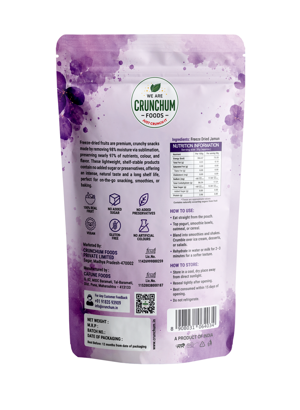 Crunchum Foods Freeze Dried Jamun Cubes - 20g
