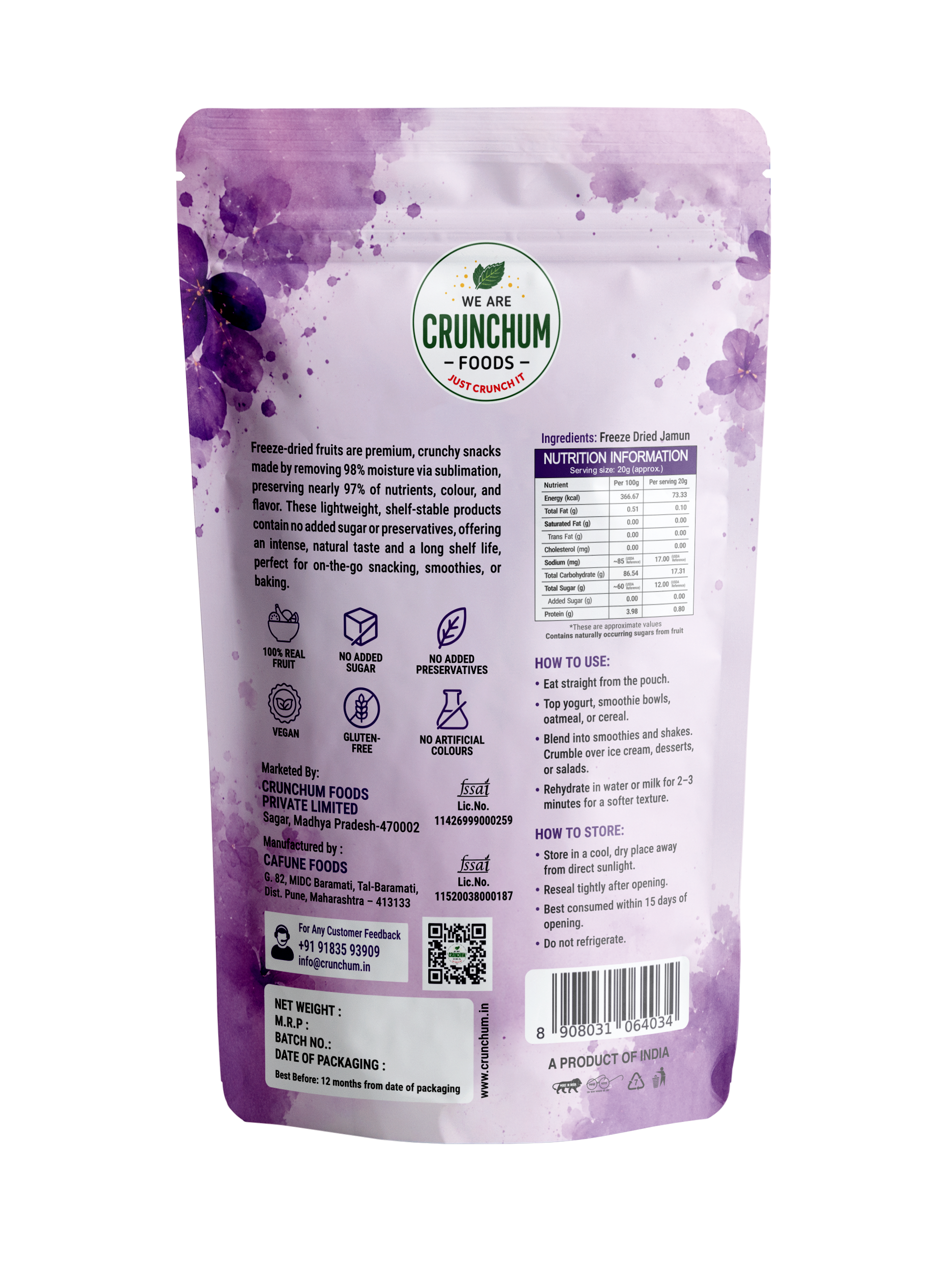 Crunchum Foods Freeze Dried Jamun Cubes - 20g