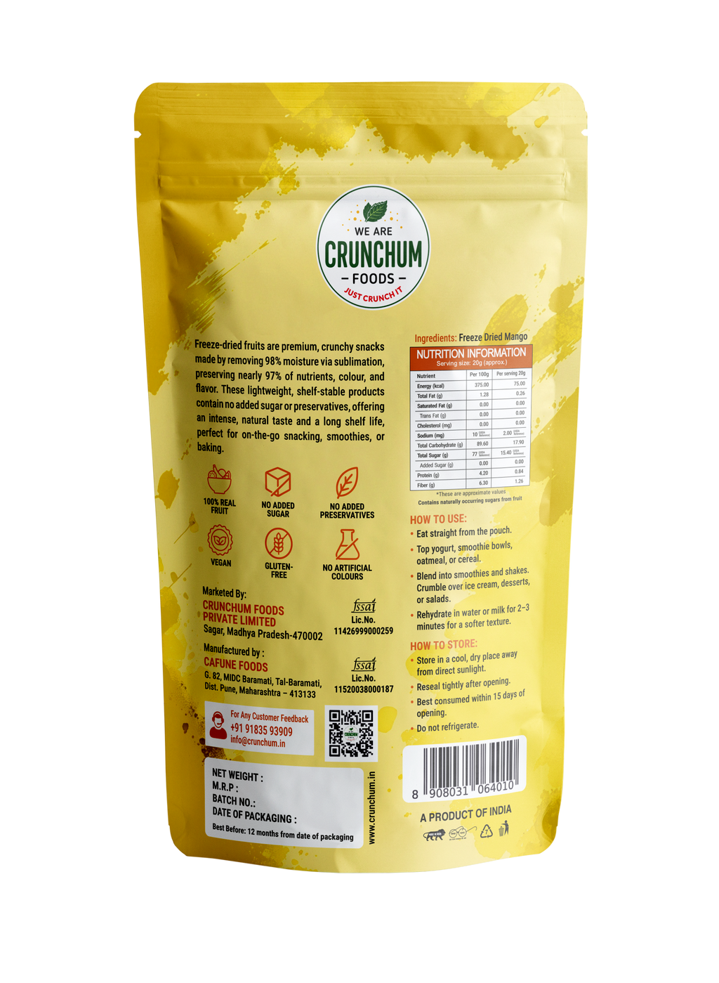 Crunchum Foods Freeze Dried Mango Cubes - 20g