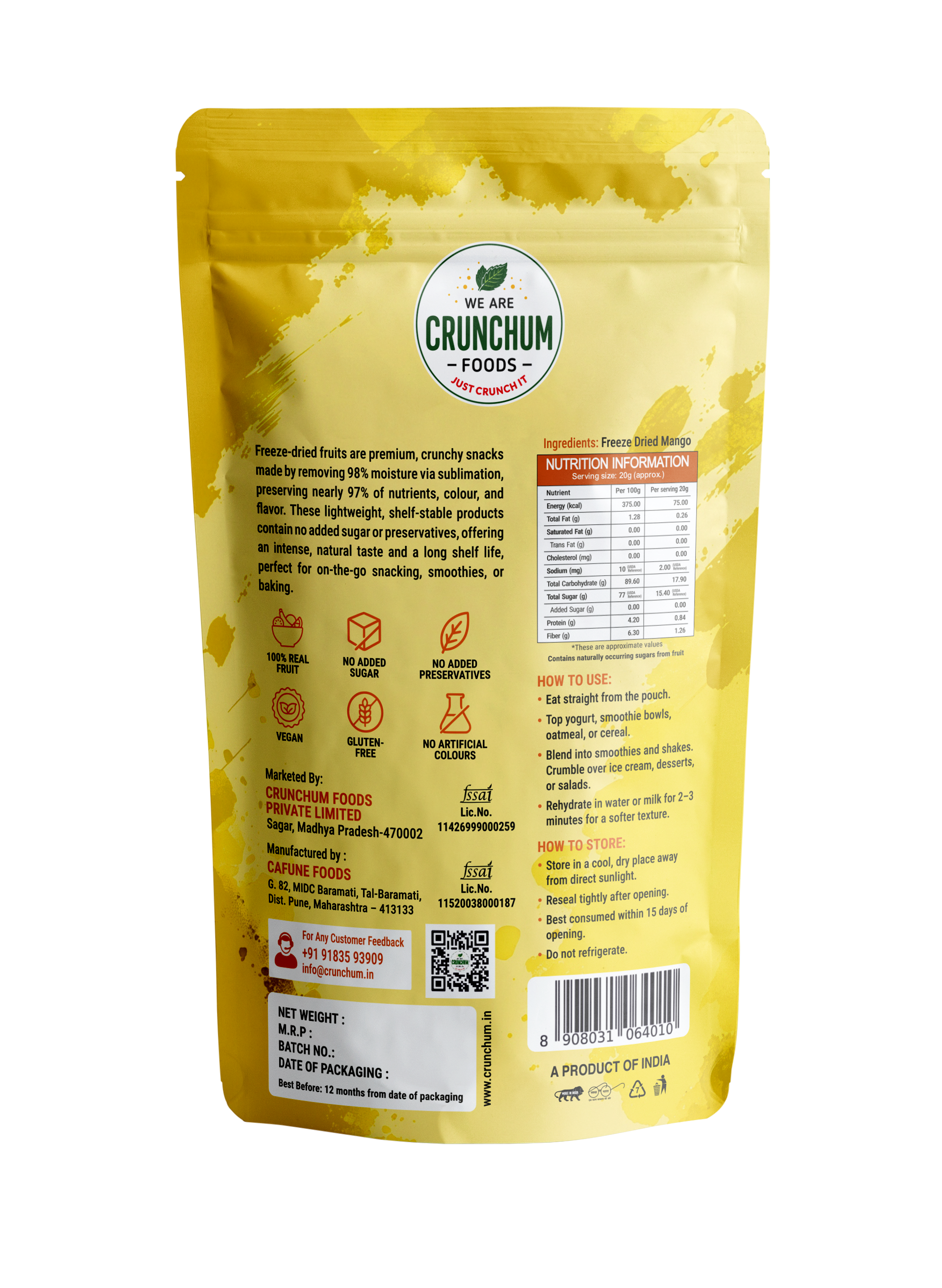 Crunchum Foods Freeze Dried Mango Cubes - 20g