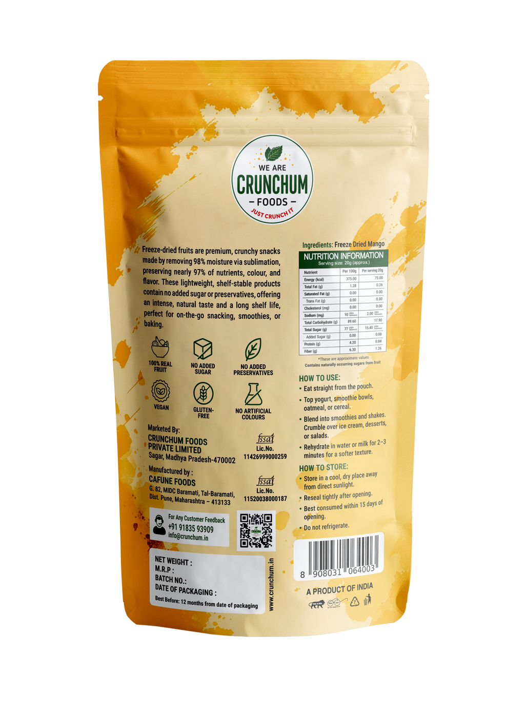 Crunchum Foods Freeze Dried Mango Slices - 20g