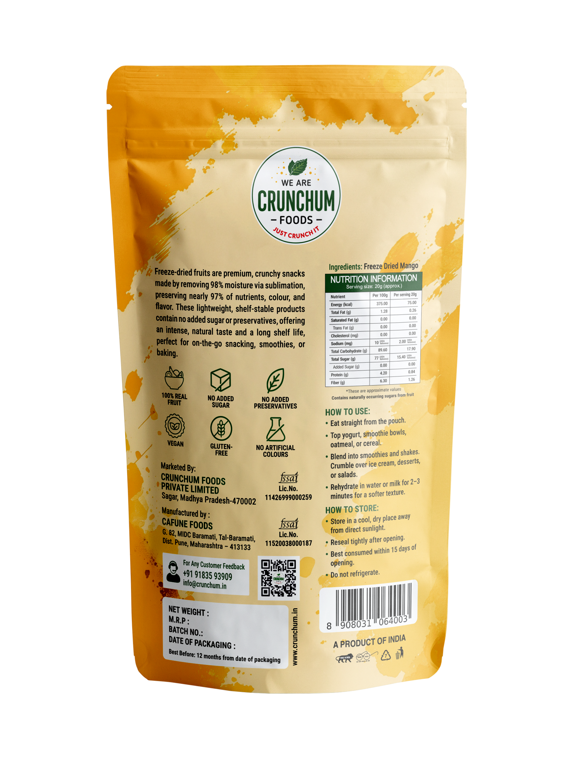 Crunchum Foods Freeze Dried Mango Slices - 20g