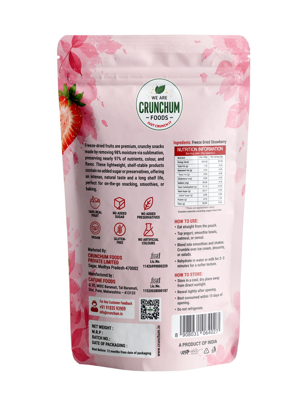 Crunchum Foods Freeze Dried Strawberry Slices - 20g