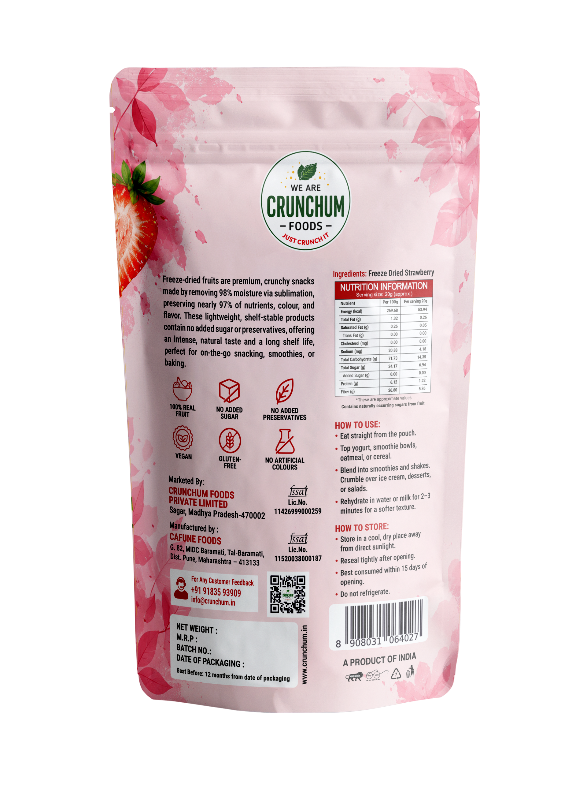 Crunchum Foods Freeze Dried Strawberry Slices - 20g
